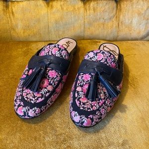 Sam Edelman Floral Embroidered Tassel Mules